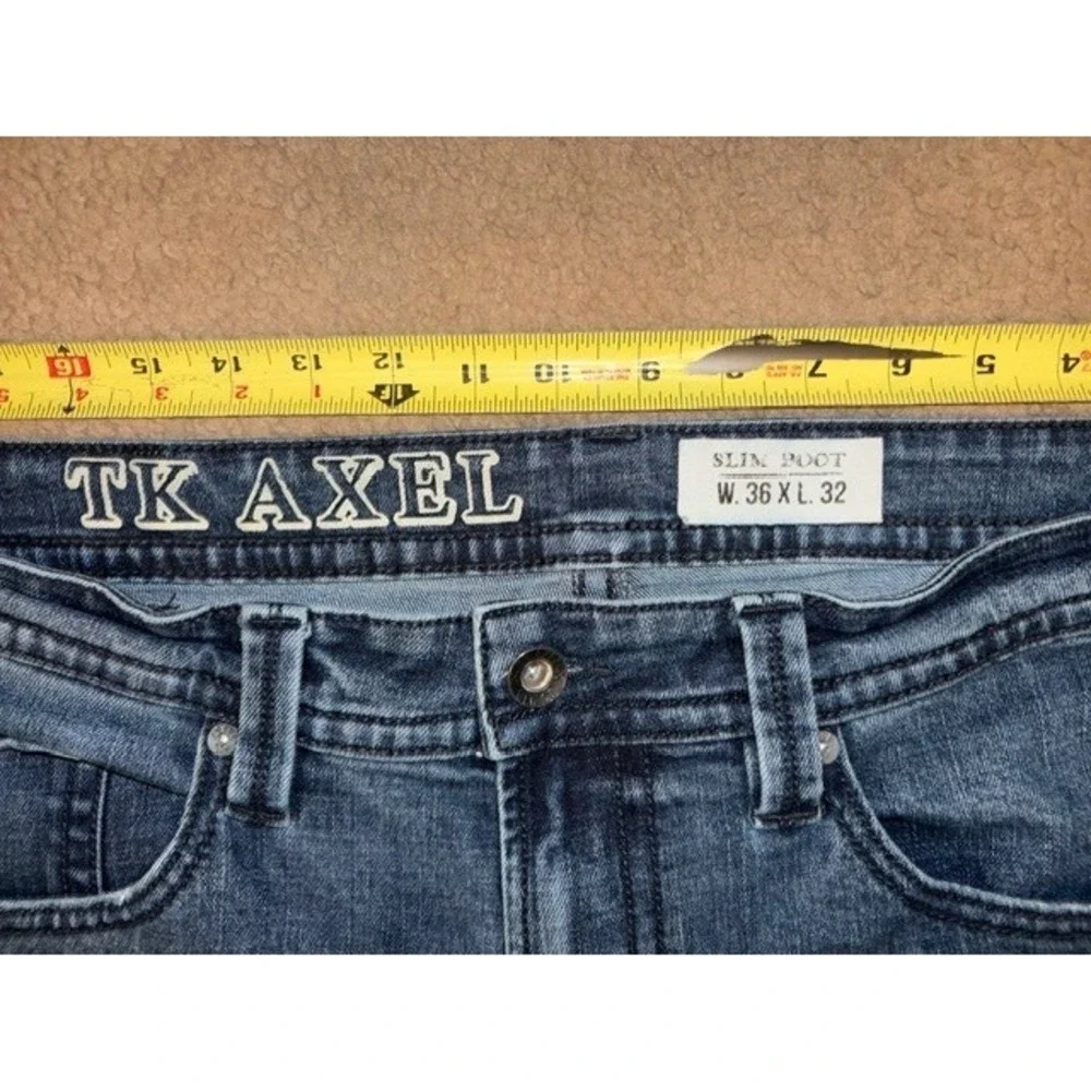 TK Axel Mens Slim Bootcut Jeans Medium Wash Blue 36x32 Embroidered Pocket T01-34